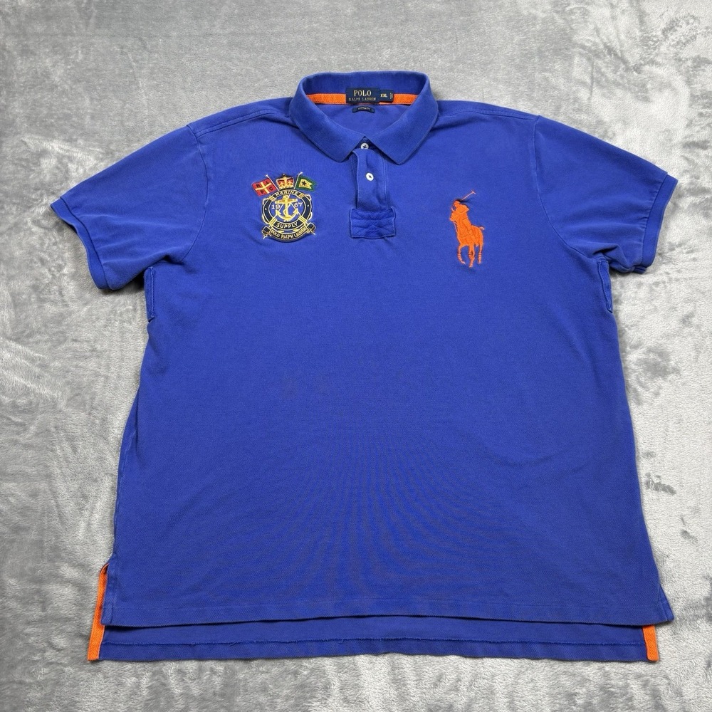 Polo Ralph Lauren Marine Supply Rugby Polo Shirt Blue Big Pony Men's Size XXL